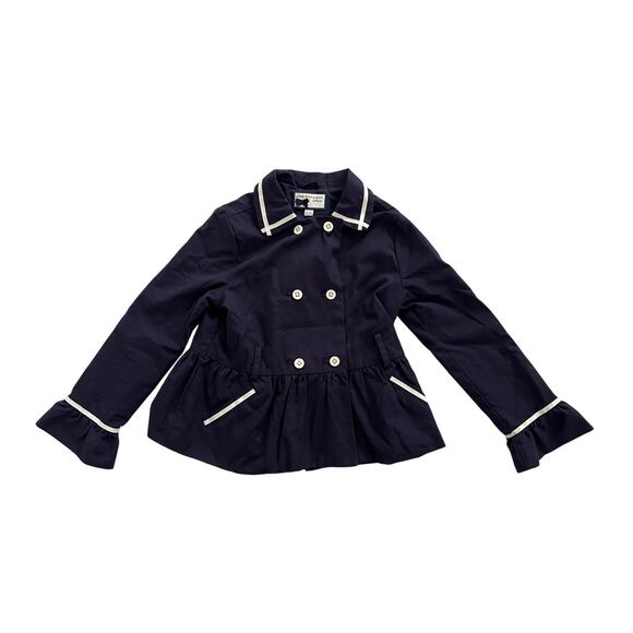 Janie and Jack Kids 5 to 6 Navy Blue Ruffle Cuff Button Down Sailor Old Money - Picture 1 of 12